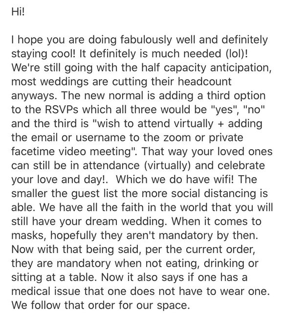 Heartbreaking email from venue 1