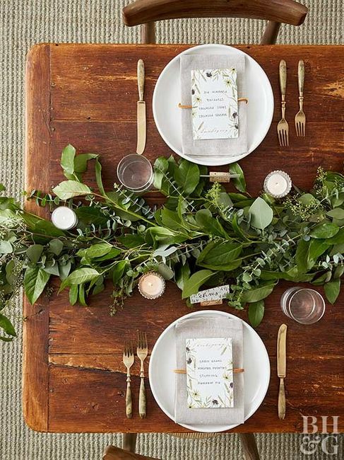 Flower greenery clippings as table runner 5
