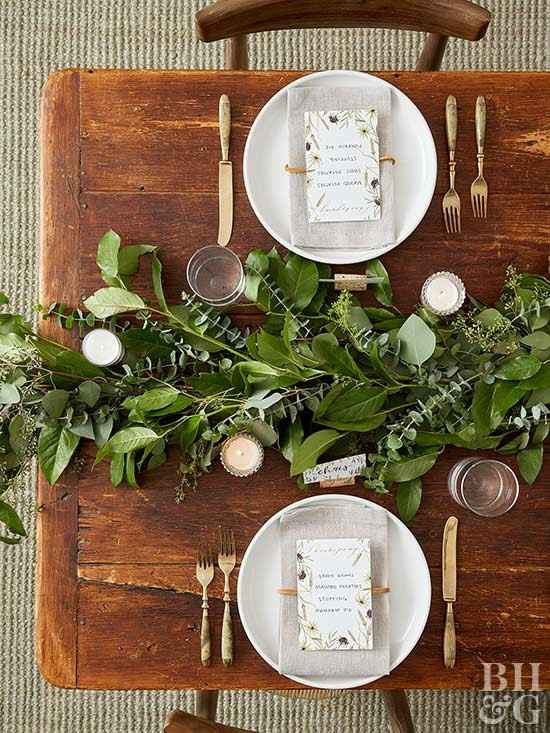 Flower greenery clippings as table runner - 1