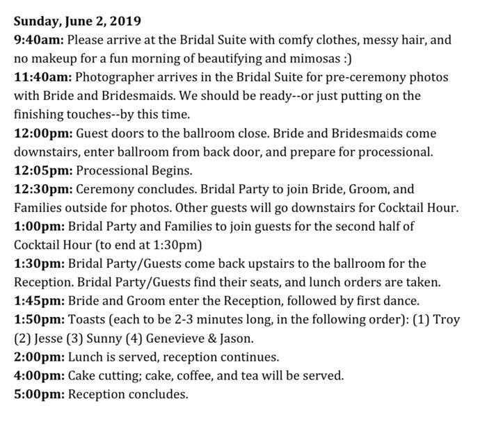 Share your wedding day timeline 1