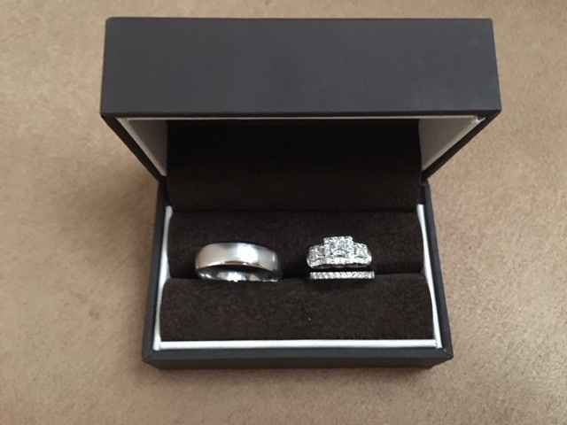 Engagement ring repaired, and wedding bands purchased!