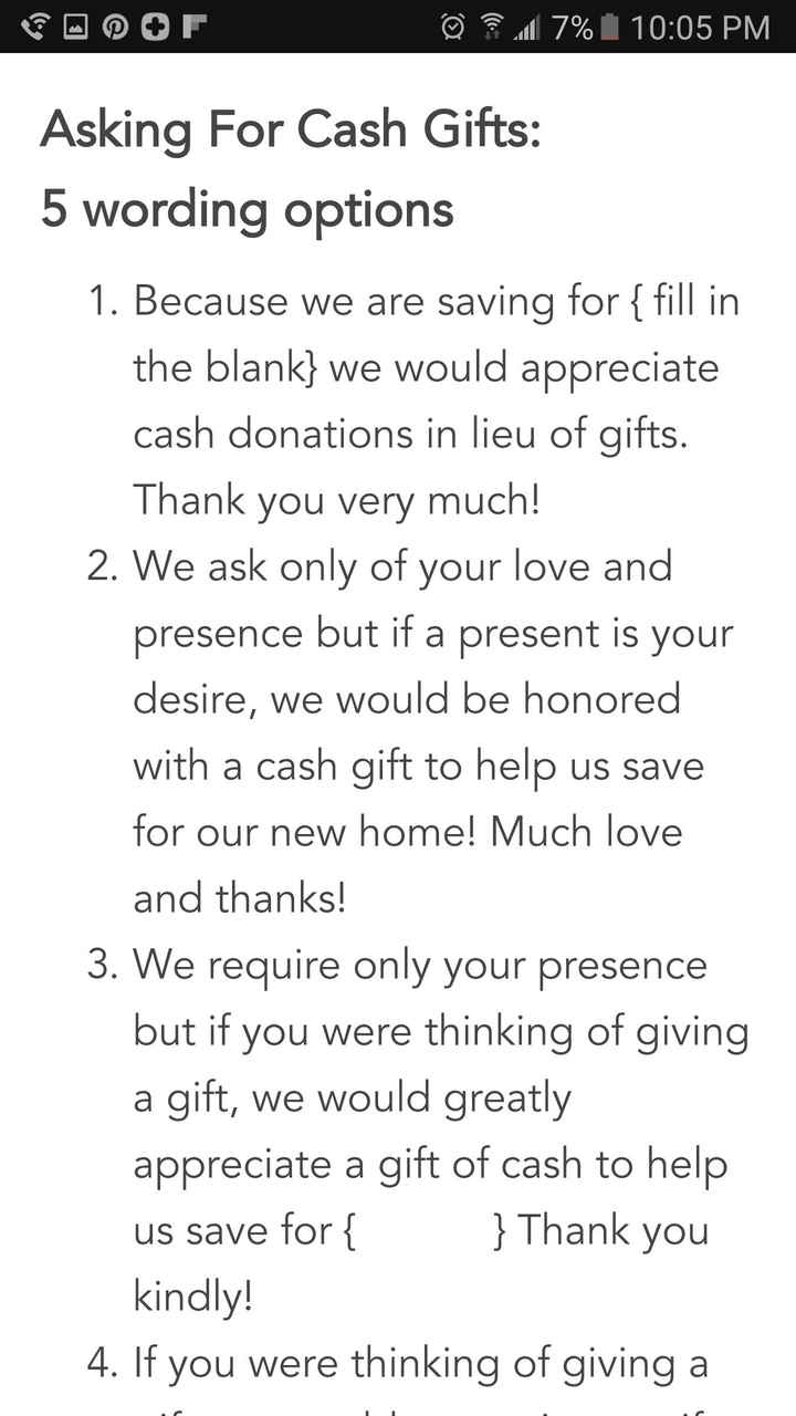 How to ask for money instead of wedding gifts