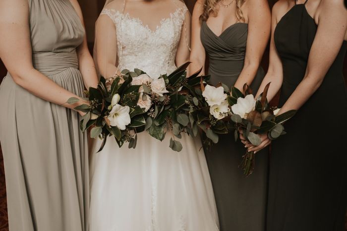 My ladies dresses and our bouquets