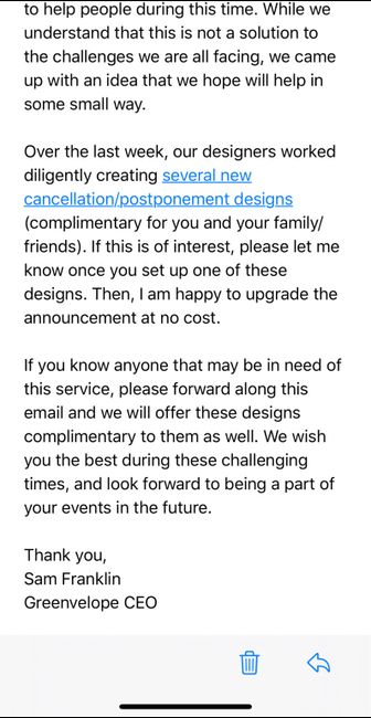 Greenvelope Free cancellations/postponement announcements 1