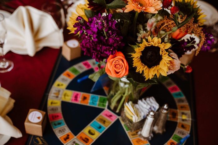 Our centerpieces! Each a different board game!