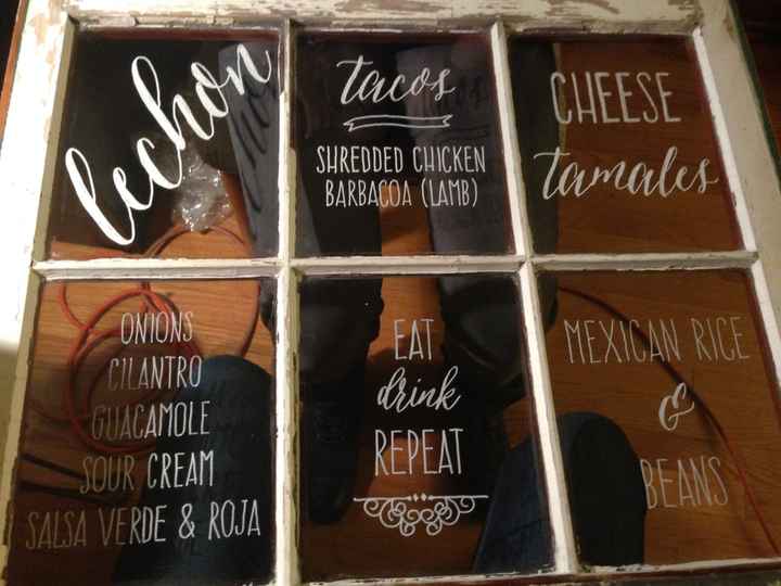 DIY taco bar/buffet menu & seating chart!