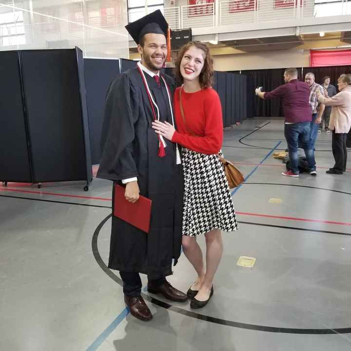My fiance and I at his recent graduation! We've been together for 8 years, and will be celebrating n