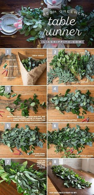 Flower greenery clippings as table runner 4