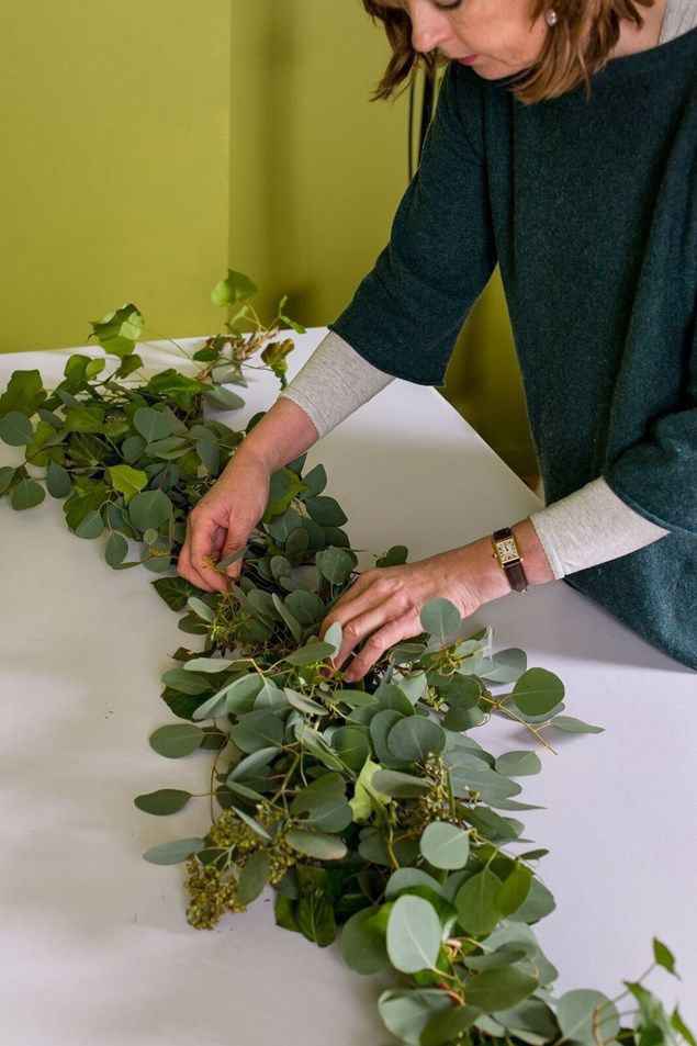 Flower greenery clippings as table runner - 1