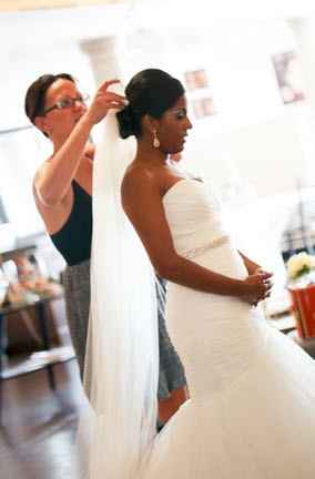 Brides with form fitting dresses