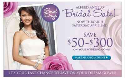 Alfred Angelo sale through this Sat **for brides ready to buy their dress**