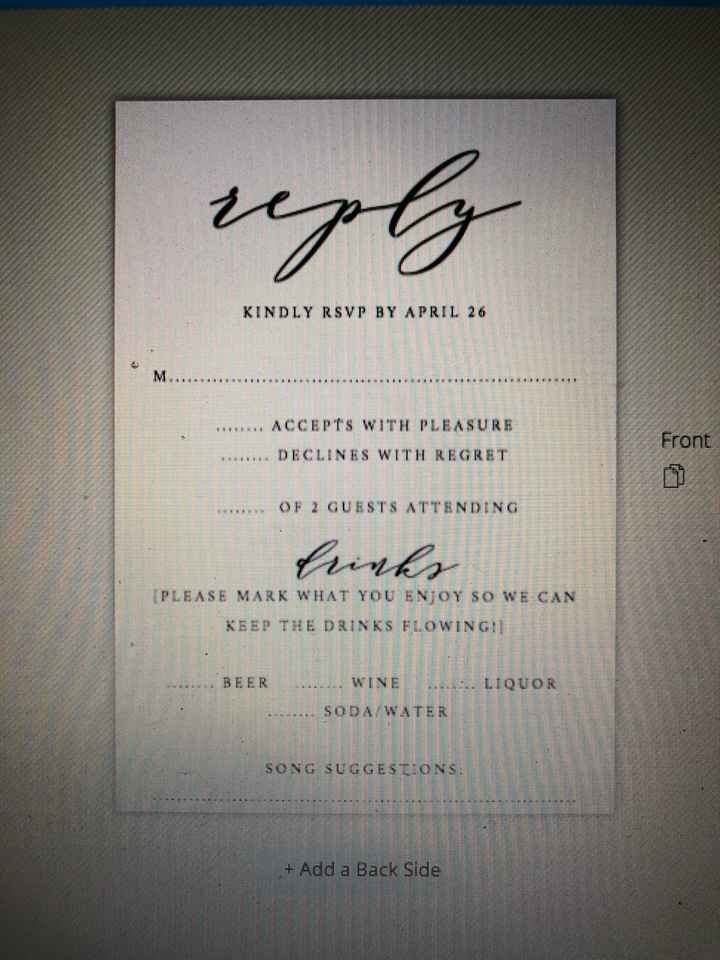 Drink question on rsvp card - 1