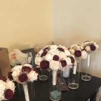 Bride and bridesmaids bouquets with satin wrapped handles