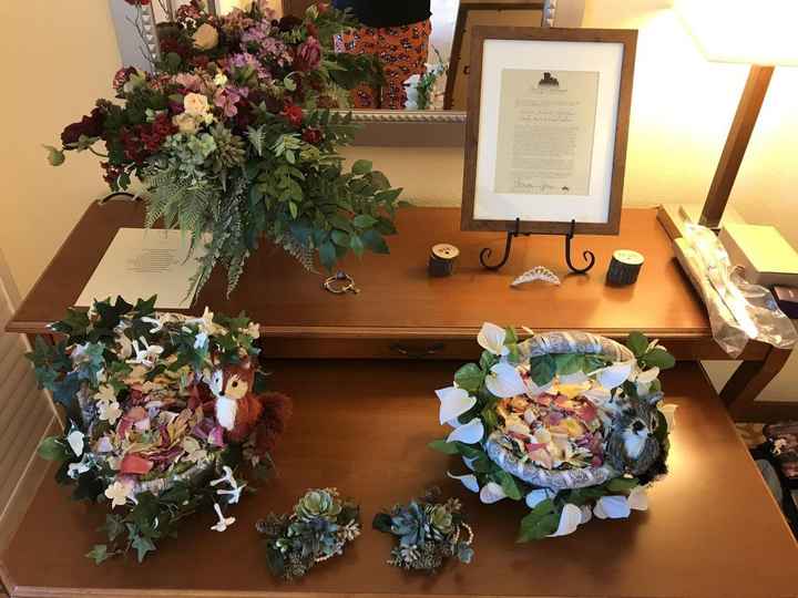 Bouquet, rings, flower girl baskets, and mothers corsages