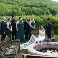 Velvet Emerald Dresses with Navy Suits Inspiration? - 1