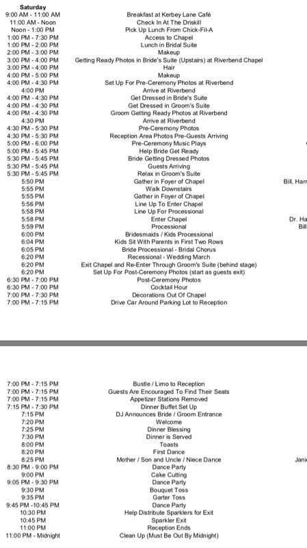 Wedding Day Timeline