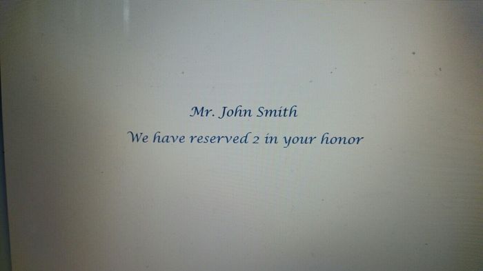 RSVP cards - Mom is not a fan of "_seats reserved in your honor"