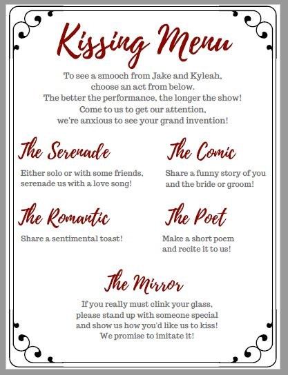 Kissing Menu
