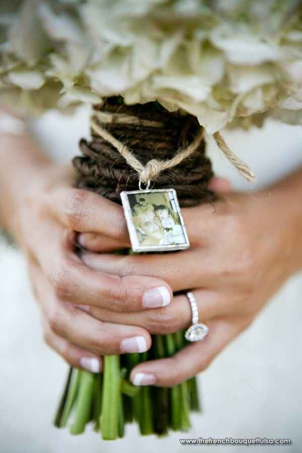 Photo charm bouquet for bride to remember a loved one....What's for the groom?