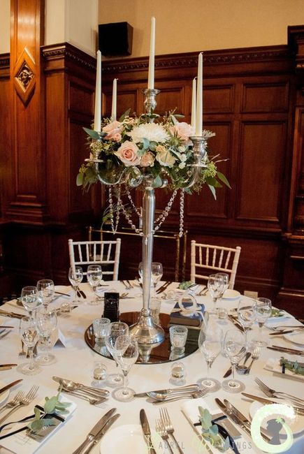 Milk Glass and Gold Centerpieces 5