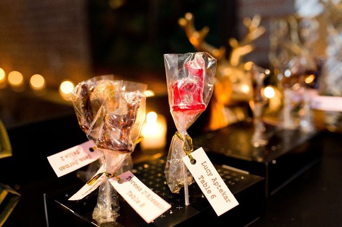 Close up of escort card/lollipop