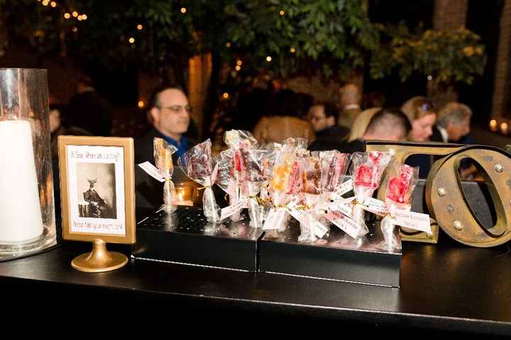 Escort "cards" were deer lollipops that doubled as a favor