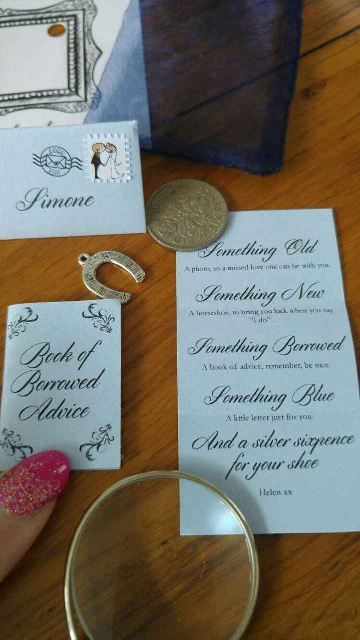 Something old, new, borrowed, blue and sixpence in her shoe