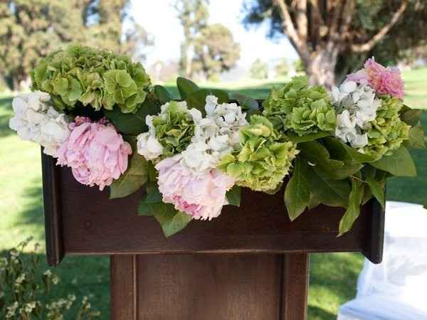 Flower garland on podium