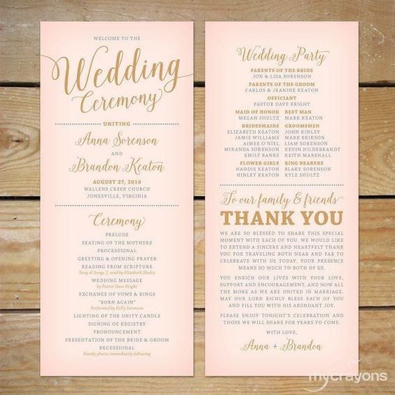 What information is typically on wedding program? 3