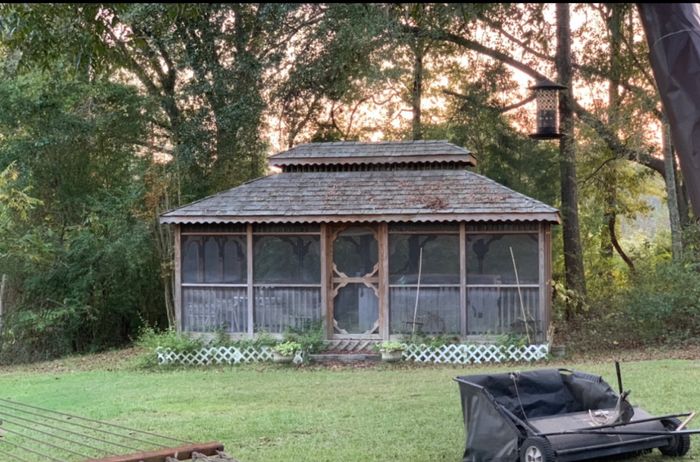 Ceremony Background is a Hottub Gazebo.. Help! 1