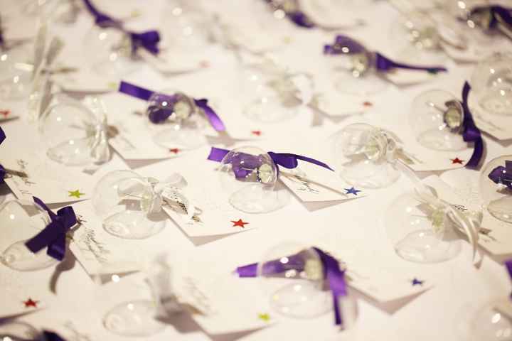 Escort cards with our ornament favors (They're just clear glass, and were a huge hit, we only had 1 