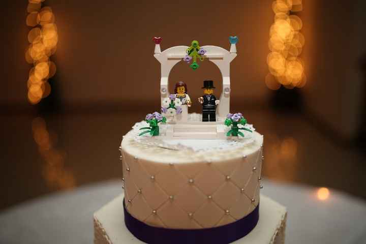 Close up of our cake topper. DH proposed with this lego set. . .
