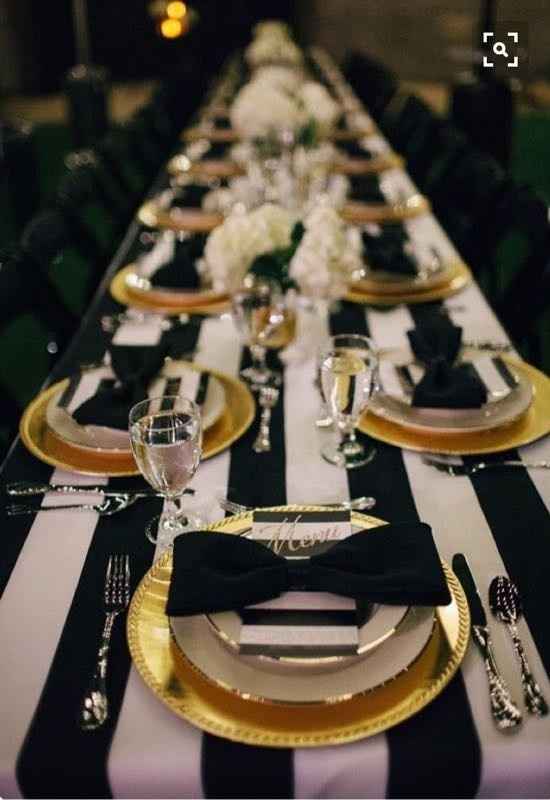 Black and white striped tablecloth