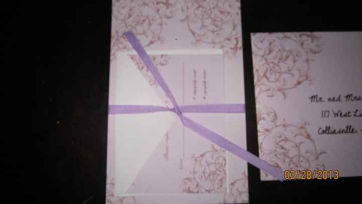 finishing touches on my invitations.  Opinions on ribbon?