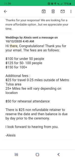 Cost of officiants - 1