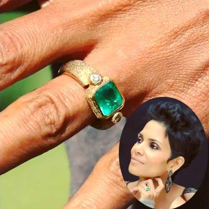 Inspiring - Halle Berry's last engagement ring (The 4ct emerald and yellow gold, hand-forged rumored