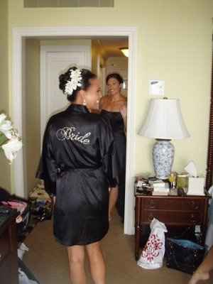 White silk "Bride" short robes