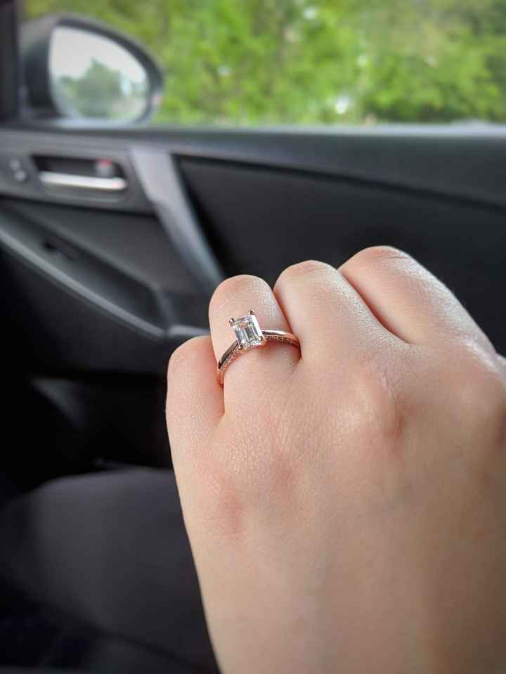 rose gold, emerald cut