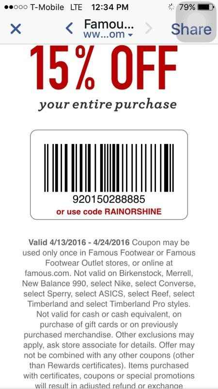 update: PSA: 15% off coupon @ Famous Footwear