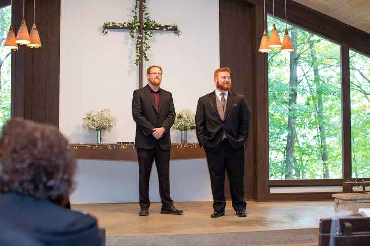 My husband and our officiant waiting for the ceremony to start.