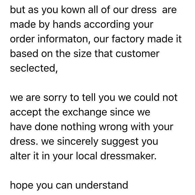 Dress from China PSA **need advice now**