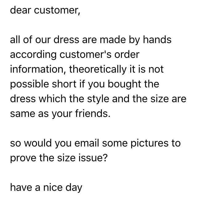 Dress from China PSA **need advice now**