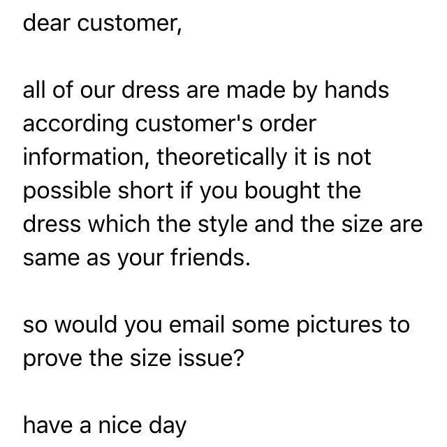 Dress from China PSA **need advice now**