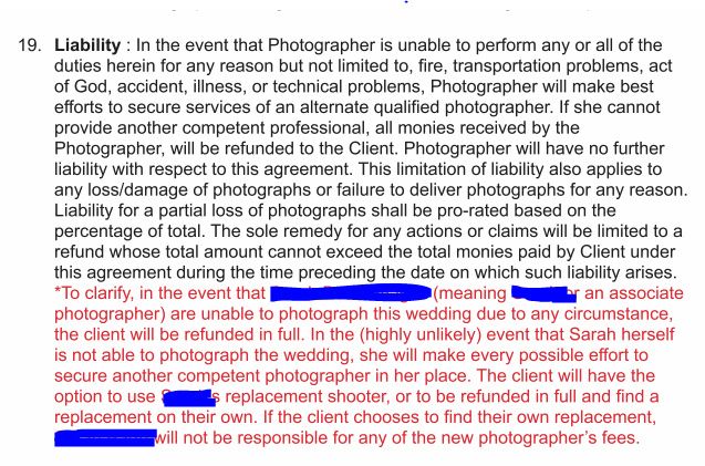 Vendor Contract - Photographers - Liability Clause 1