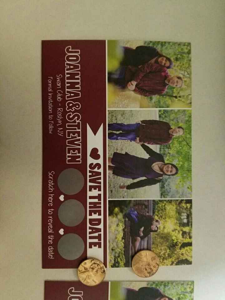Scratch off save the dates and lucky pennies!