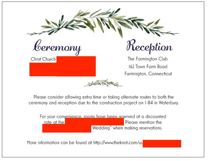 Reception Card Examples 3