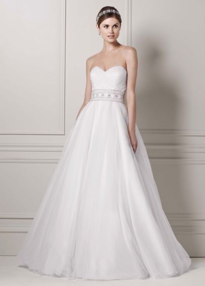 WTB: Oleg Cassini Strapless Tulle Ball Gown with Beaded Belt Dress, 8CPK440
