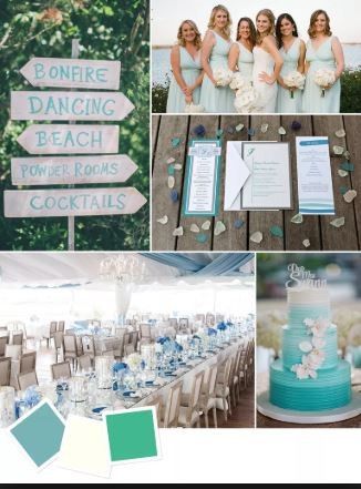 teal with grays/wood colors