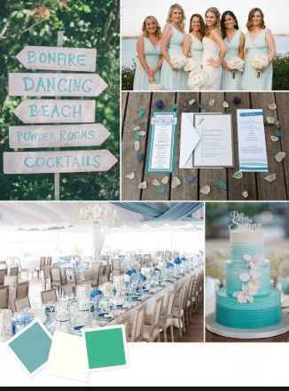 teal with grays/wood colors