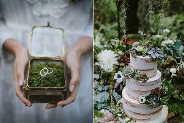 ring holder with moss & cake decor
